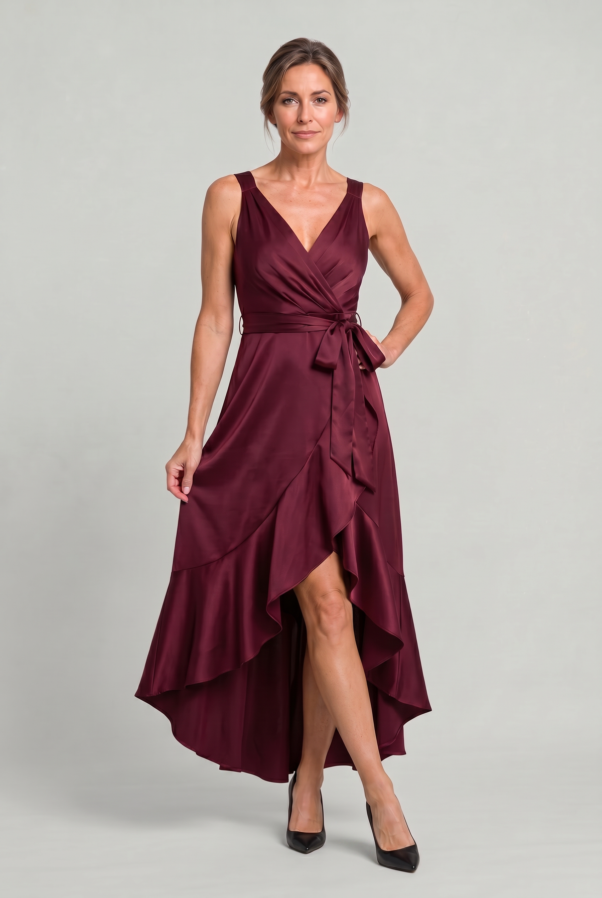 Sleeveless Wrap Midi Dress - Women's Tie Waist Dress