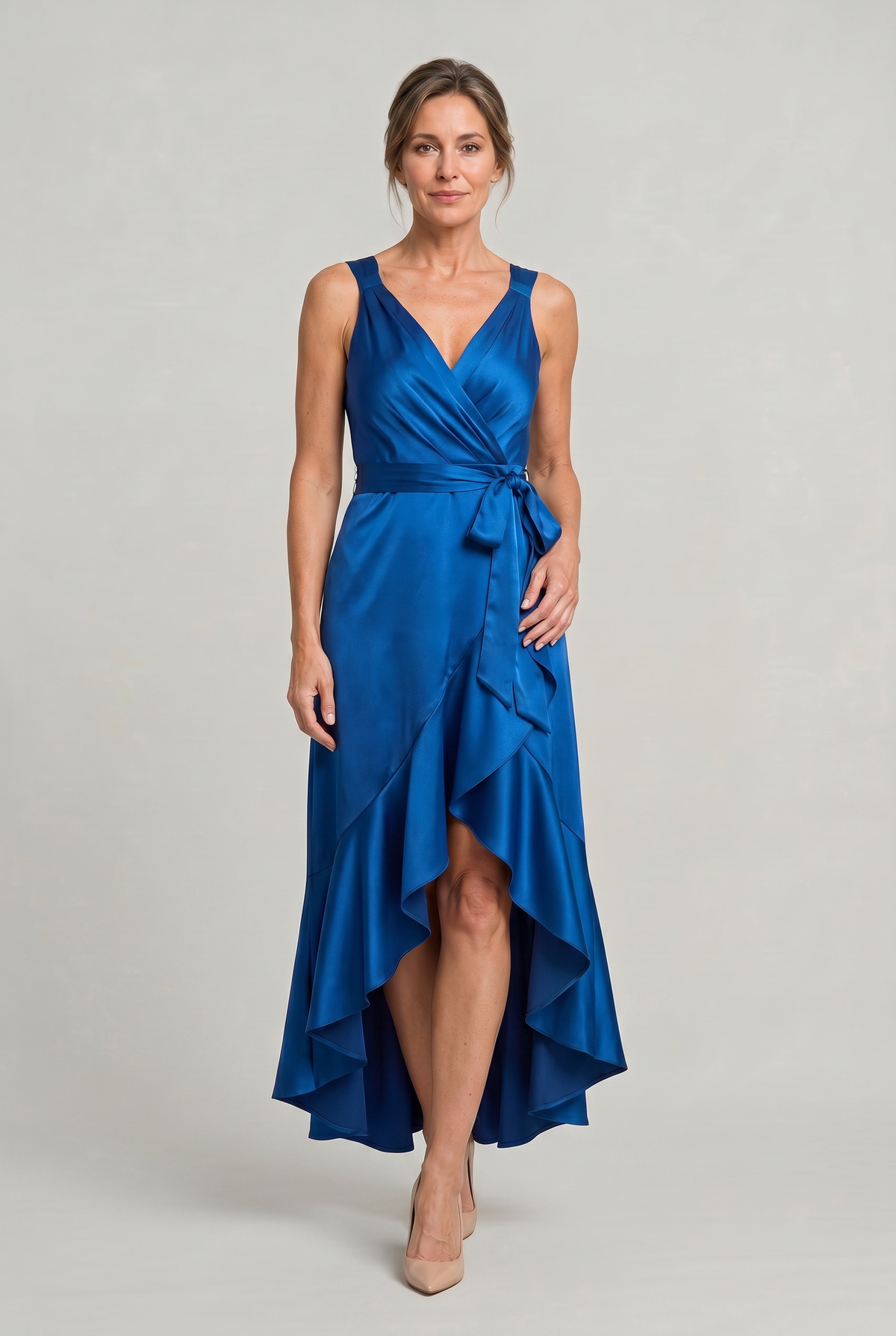 Sleeveless Wrap Midi Dress - Women's Tie Waist Dress