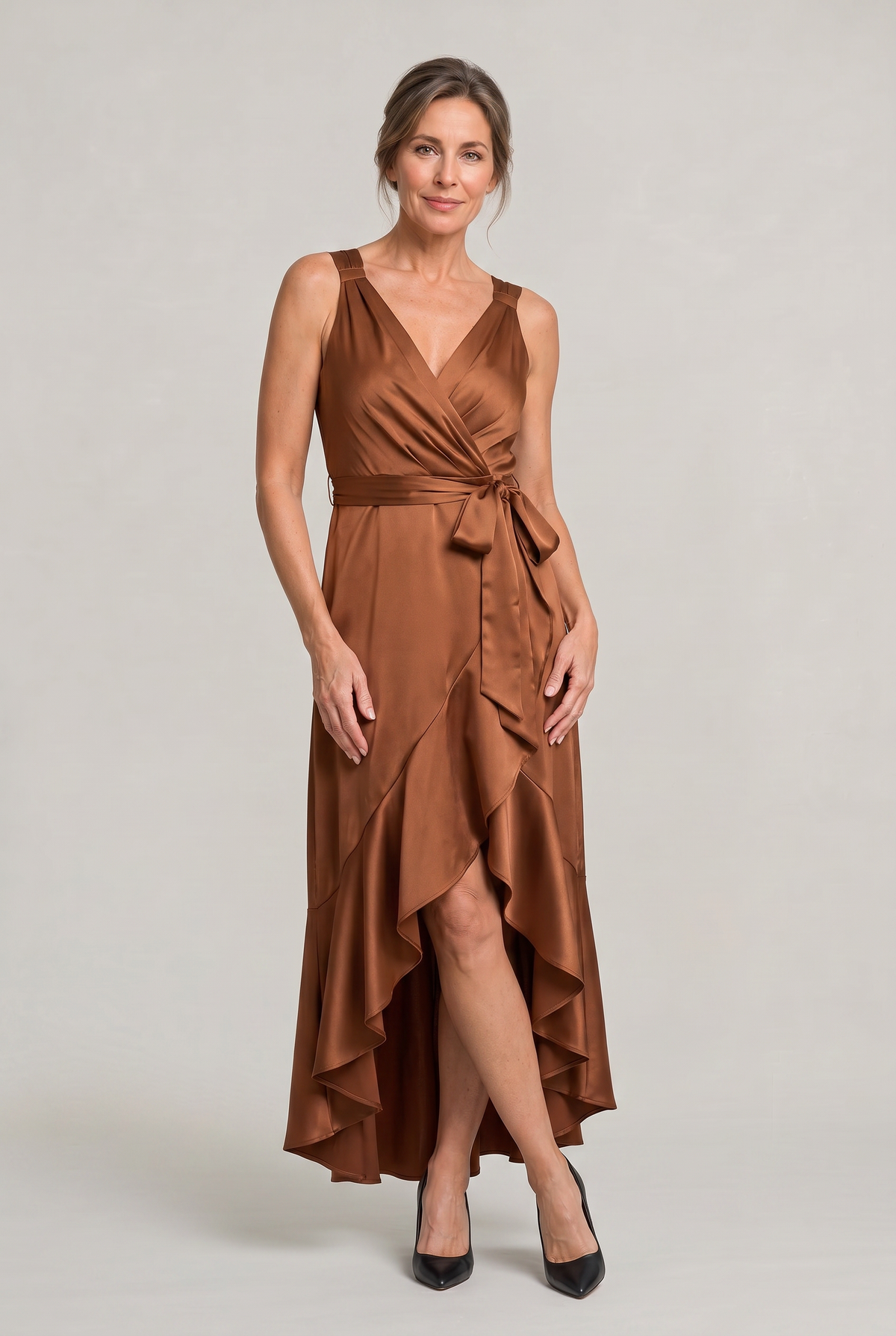 Sleeveless Wrap Midi Dress - Women's Tie Waist Dress