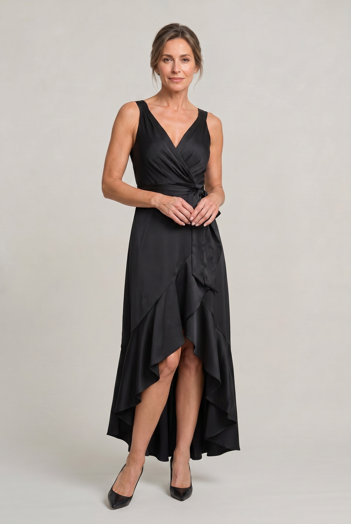 Sleeveless Wrap Midi Dress - Women's Tie Waist Dress