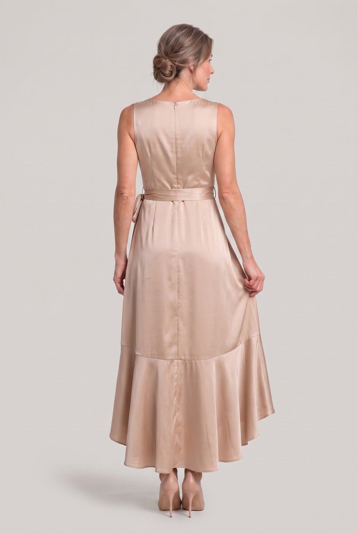 Sleeveless Wrap Midi Dress - Women's Tie Waist Dress