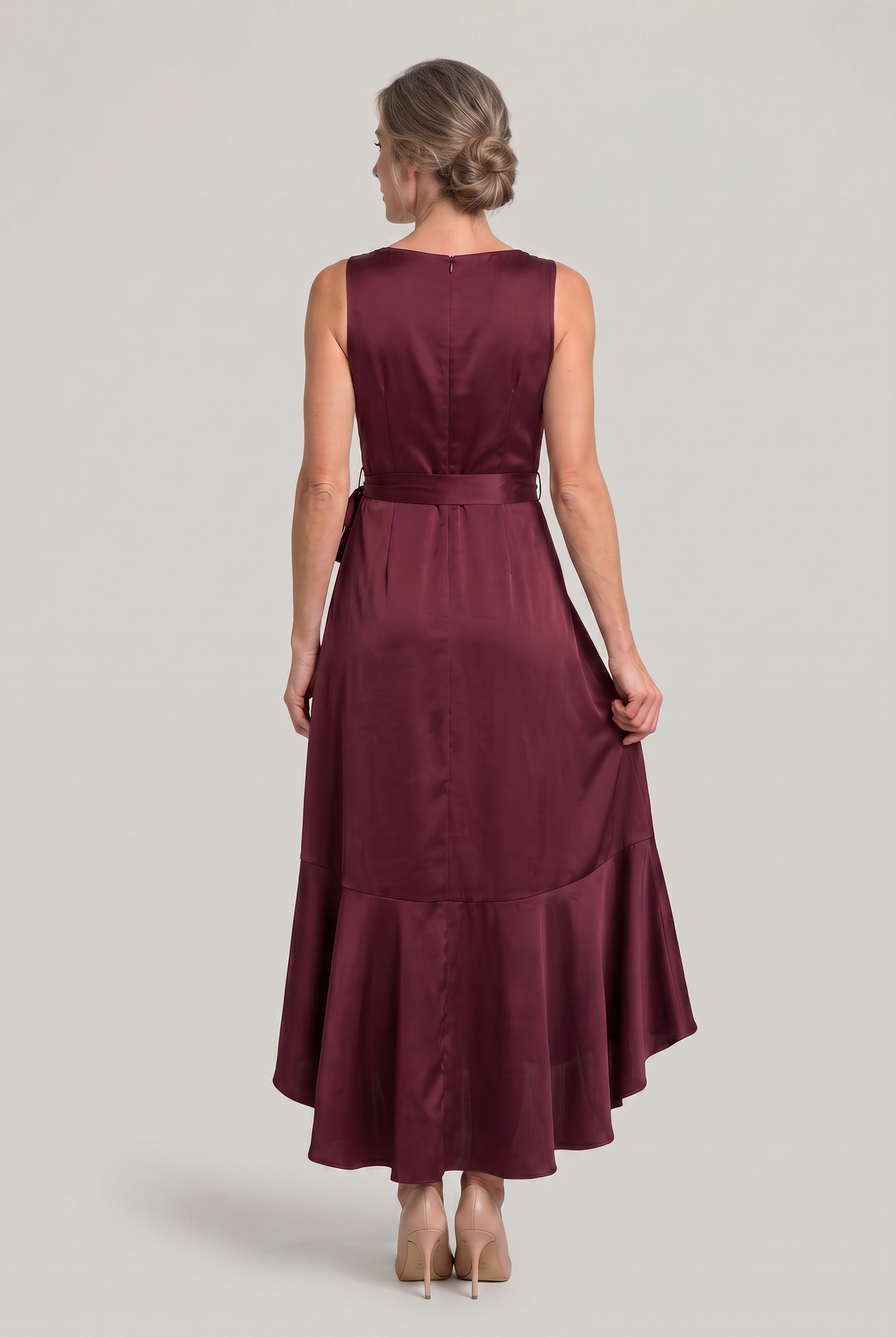 Sleeveless Wrap Midi Dress - Women's Tie Waist Dress