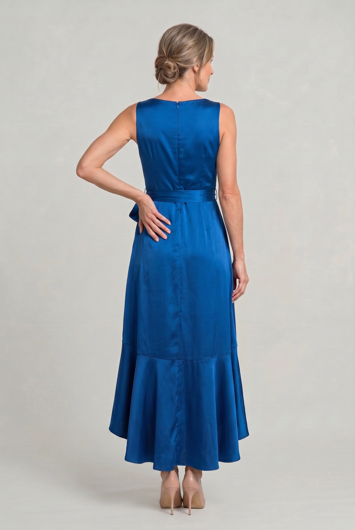 Sleeveless Wrap Midi Dress - Women's Tie Waist Dress