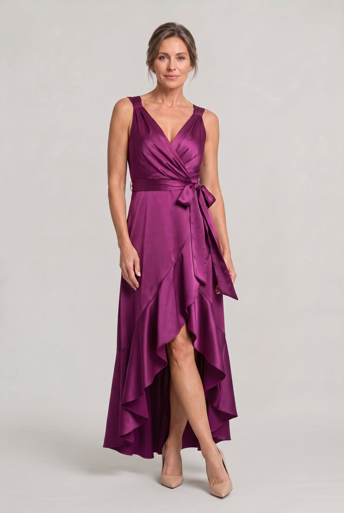 Sleeveless Wrap Midi Dress - Women's Tie Waist Dress