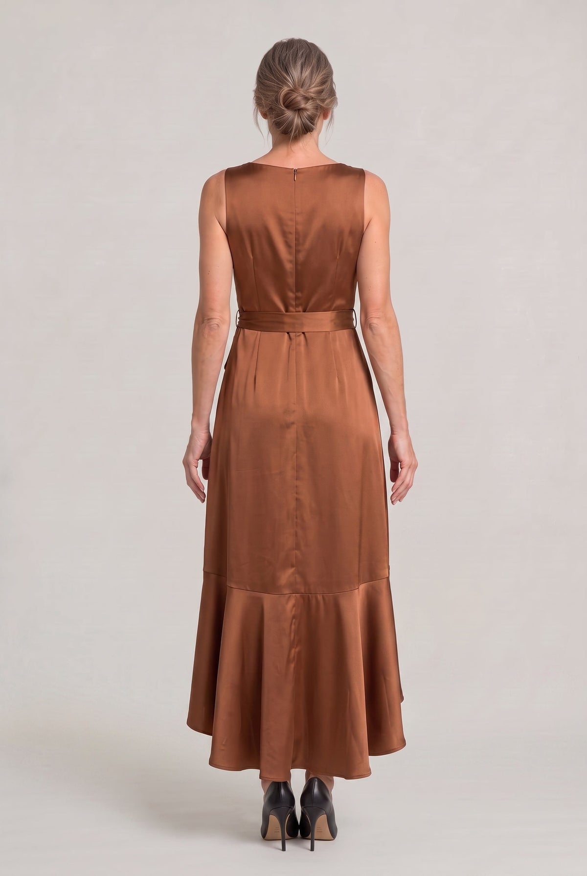 Sleeveless Wrap Midi Dress - Women's Tie Waist Dress