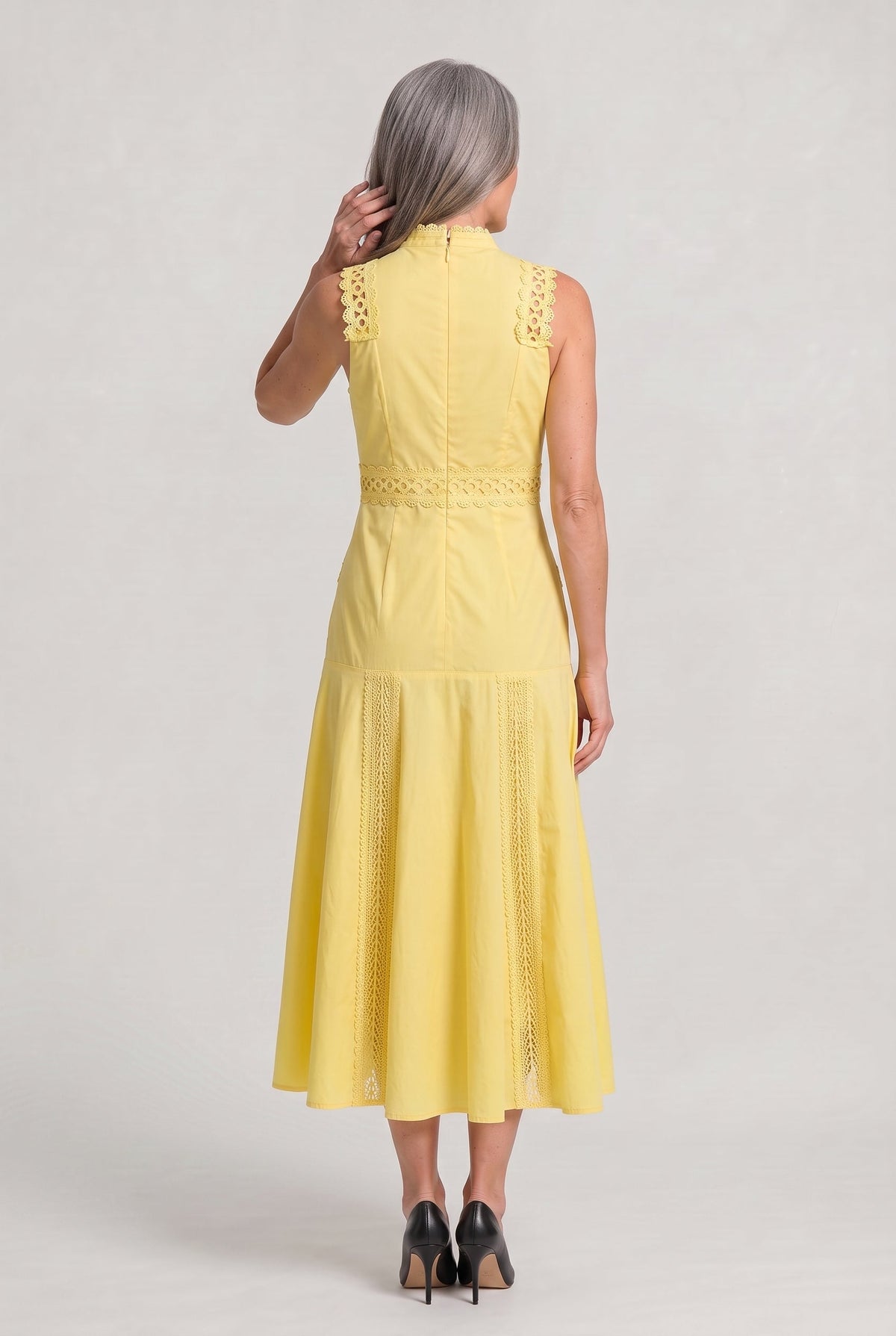 Women's Sleeveless Lace Panel Midi Dress - Occasion Dress