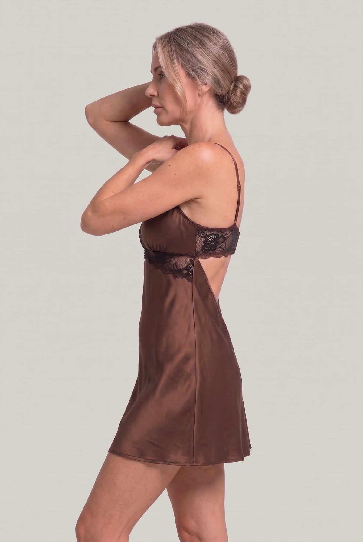 Lace Slip Satin Mini Dress - Women's Party Dress