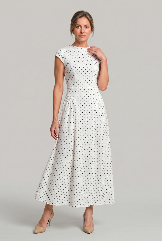 Polka Dot Maxi Dress - Sleeveless A-Line Women's Dress