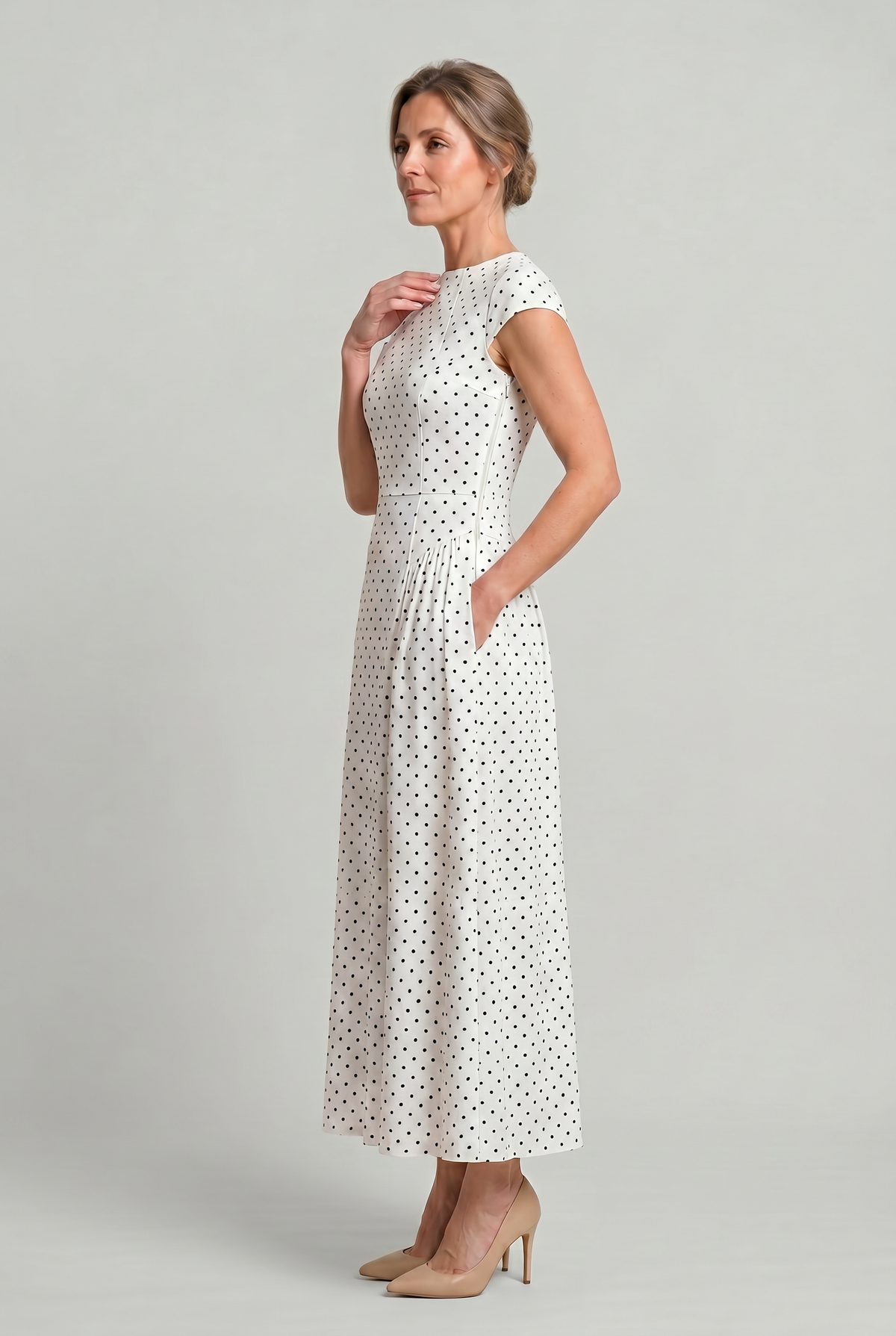 Polka Dot Maxi Dress - Sleeveless A-Line Women's Dress