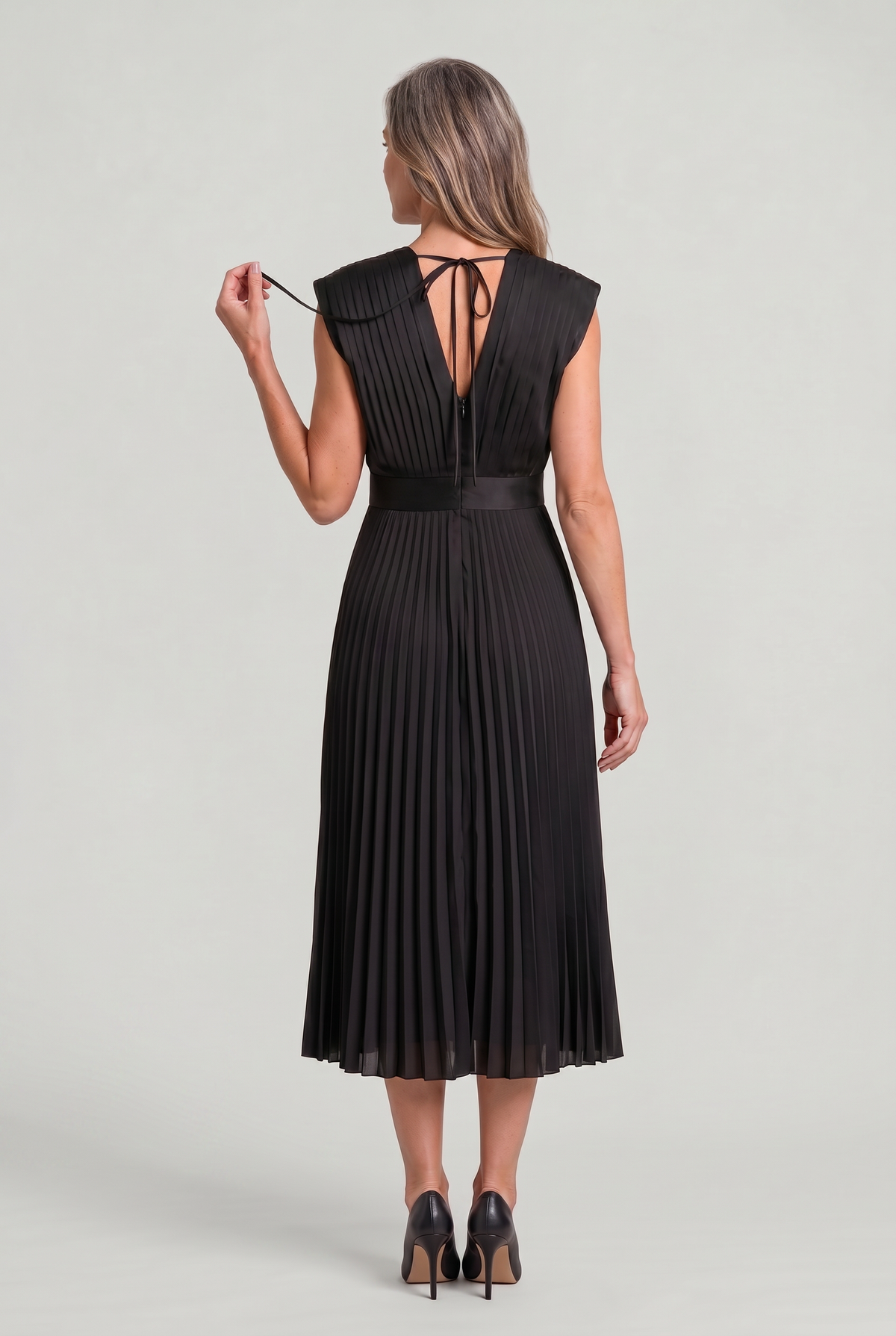 Women's Pleated Midi V-Neck Dress - Wedding Guest Dress