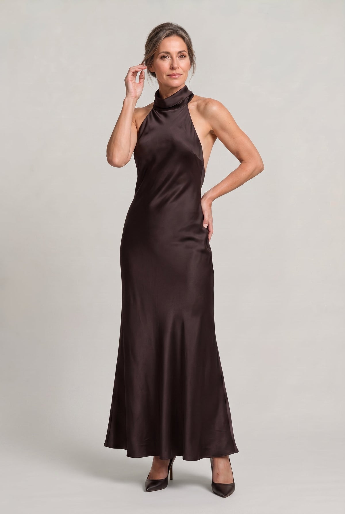 Satin Halter Maxi Dress - Open Back Women's Evening Gown