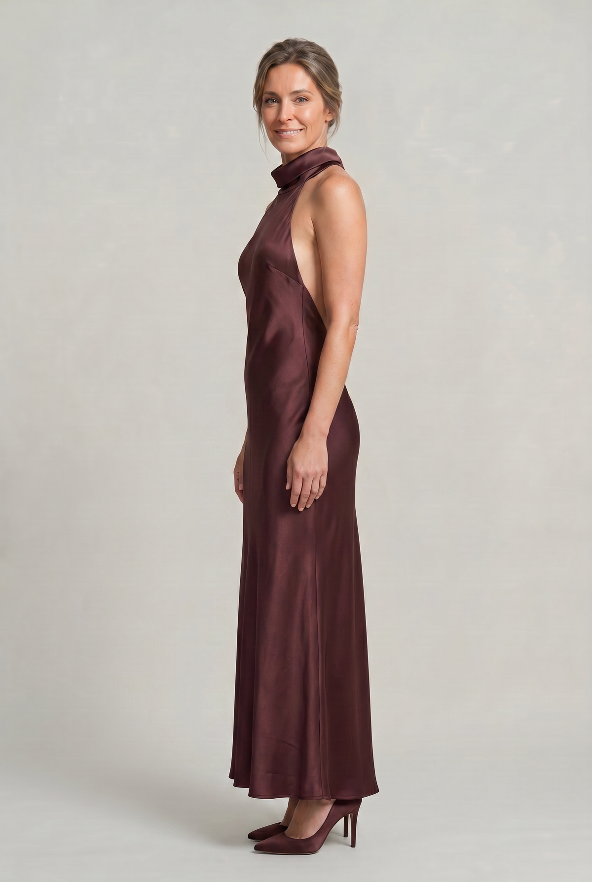 Satin Halter Maxi Dress - Open Back Women's Evening Gown