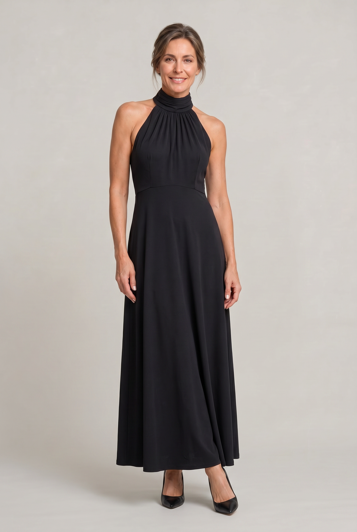 Satin High Neck Maxi Dress - Women's Bridesmaid Dress