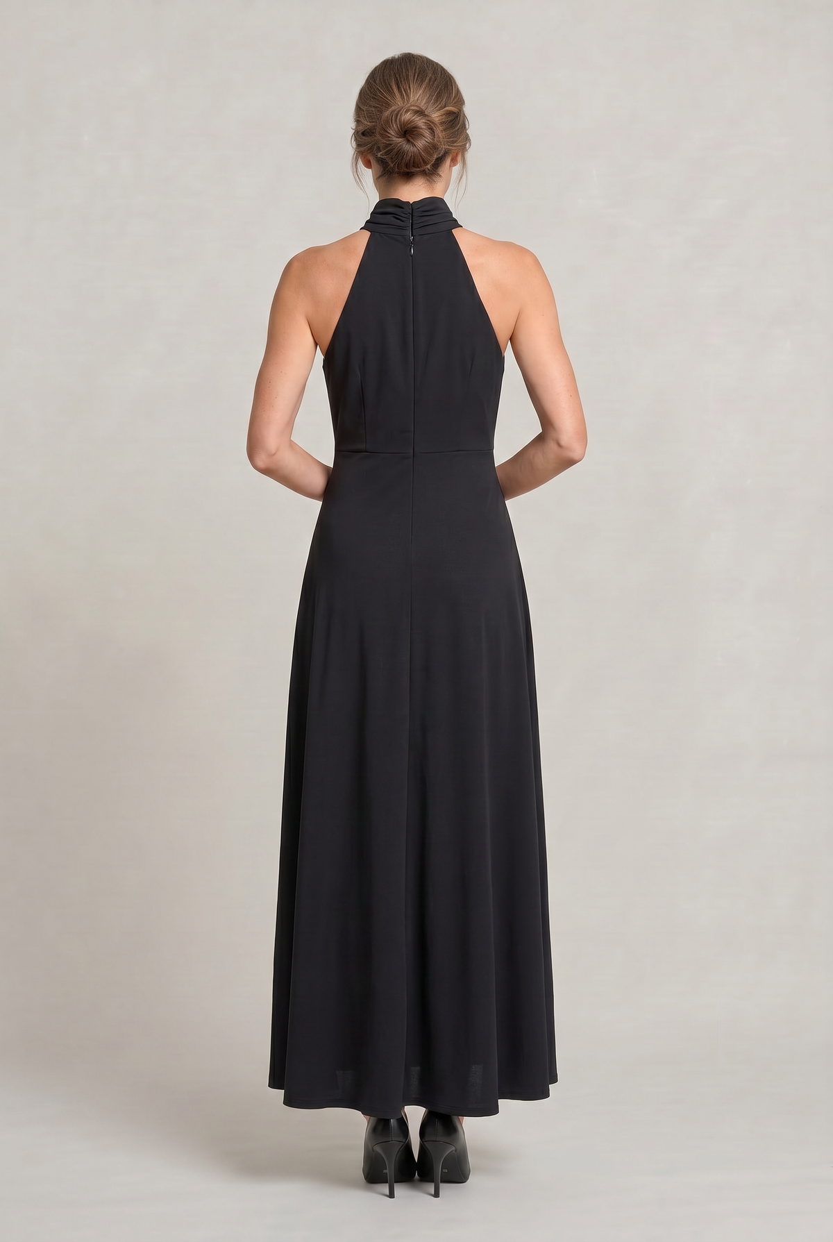 Satin High Neck Maxi Dress - Women's Bridesmaid Dress