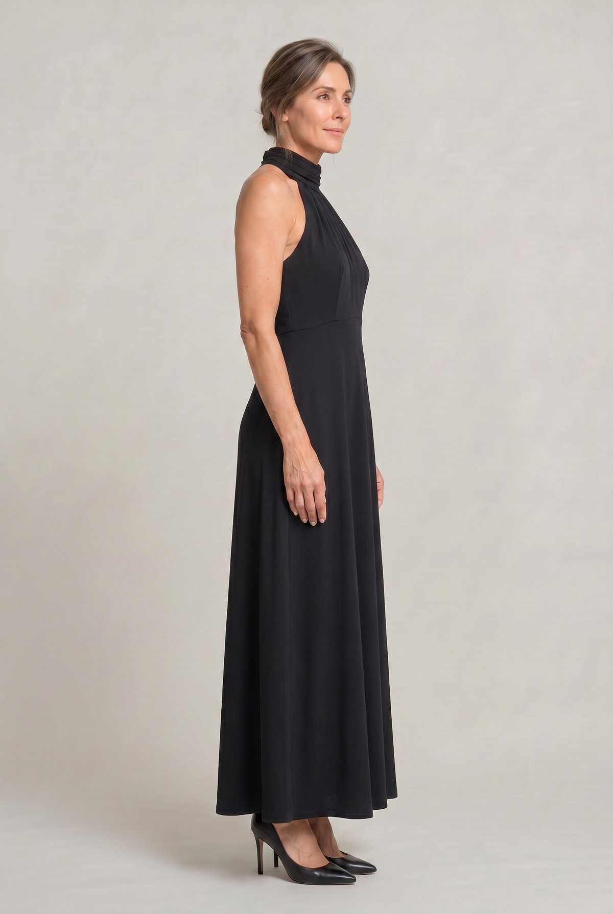 Satin High Neck Maxi Dress - Women's Bridesmaid Dress