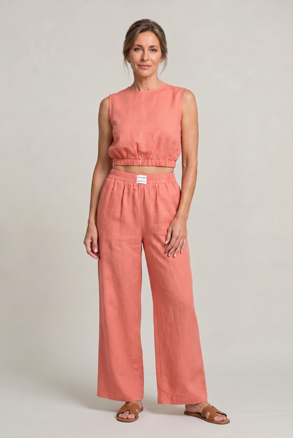 Women's Linen Top and Wide Leg Trousers - Two Piece Set