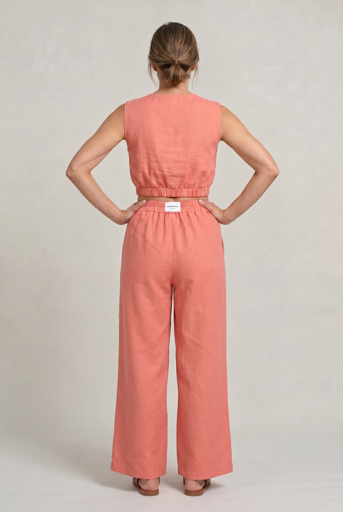 Women's Linen Top and Wide Leg Trousers - Two Piece Set