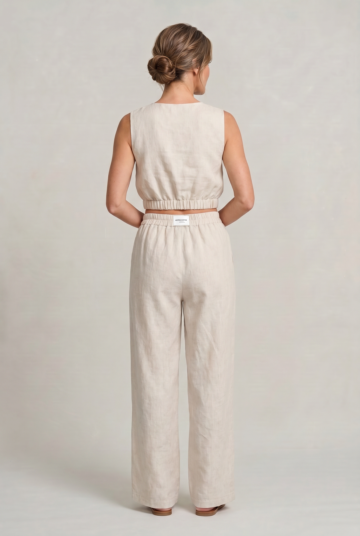 Women's Linen Top and Wide Leg Trousers - Two Piece Set