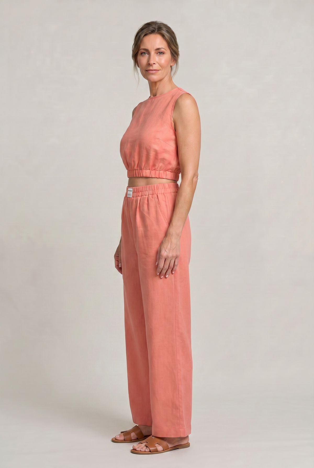 Women's Linen Top and Wide Leg Trousers - Two Piece Set