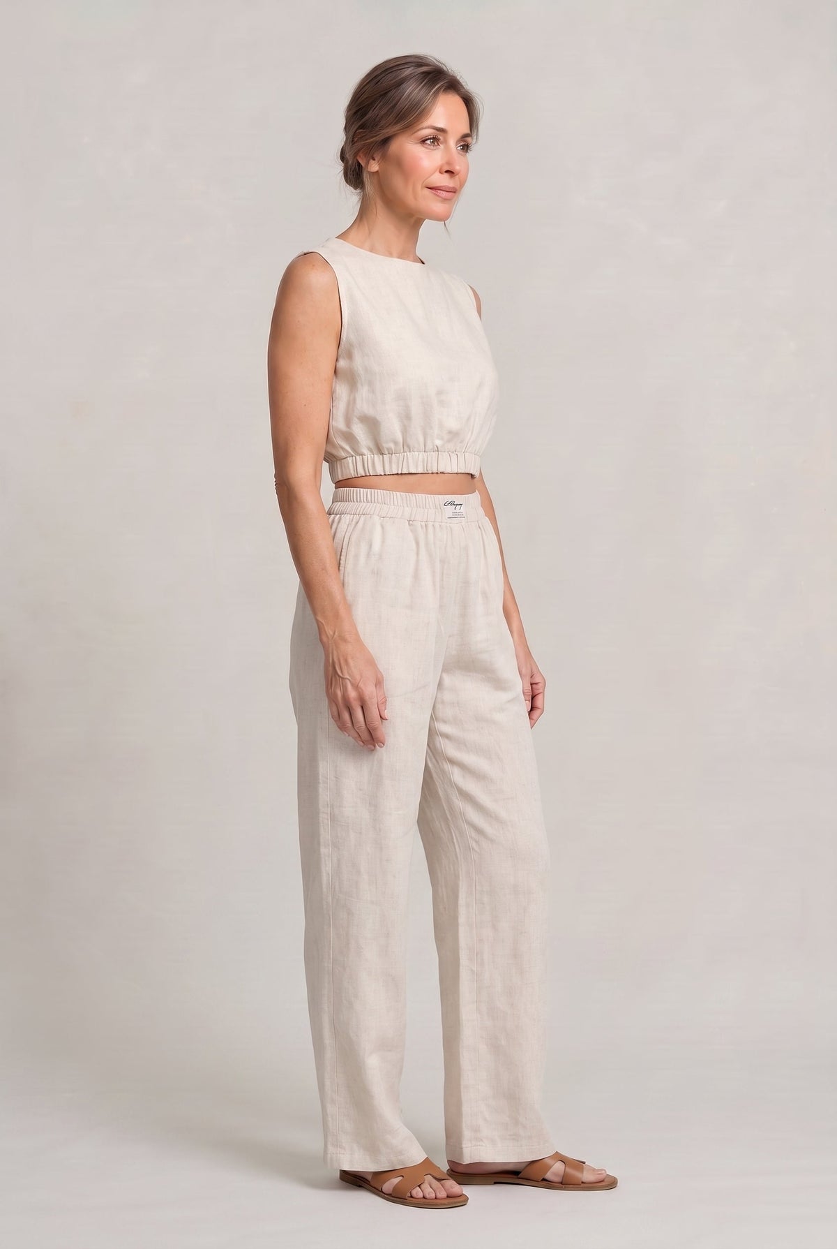 Women's Linen Top and Wide Leg Trousers - Two Piece Set