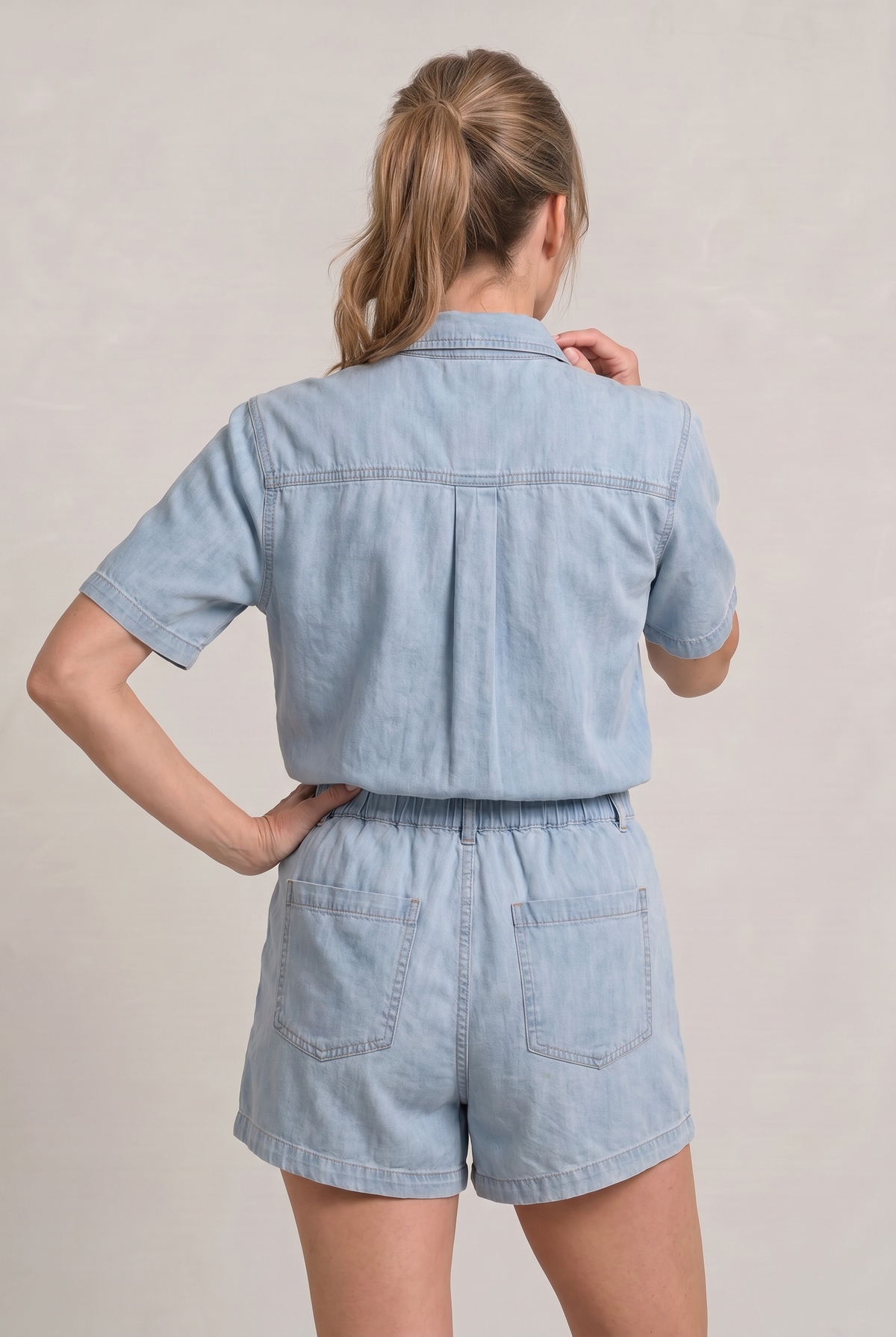 Denim Shirt and Shorts Set - Women's Two Piece Set