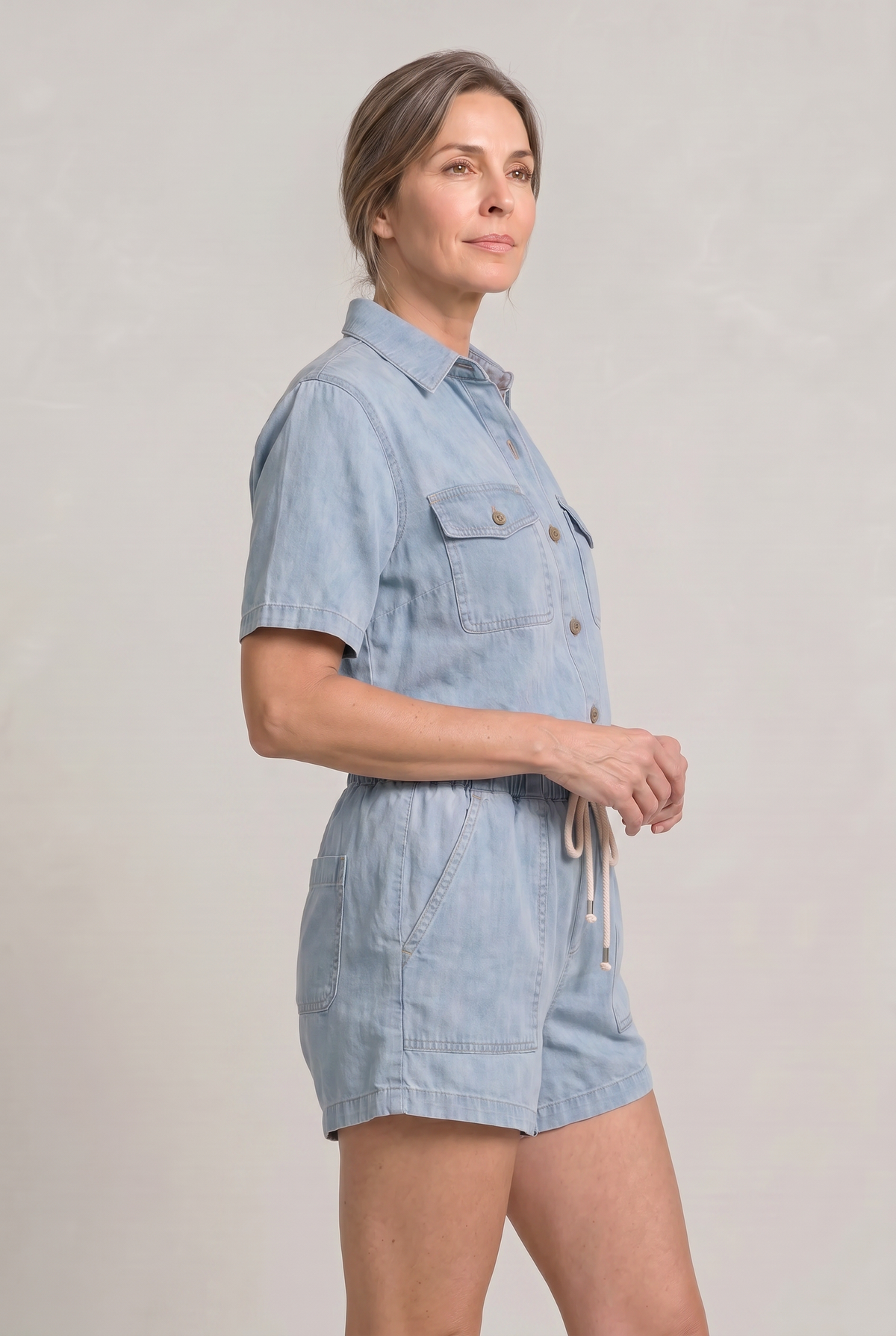 Denim Shirt and Shorts Set - Women's Two Piece Set