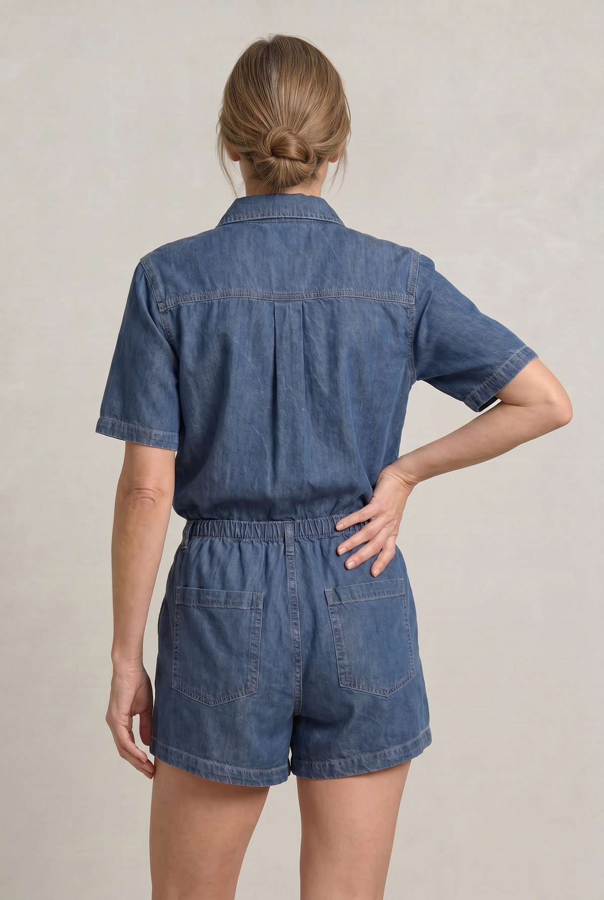 Denim Shirt and Shorts Set - Women's Two Piece Set
