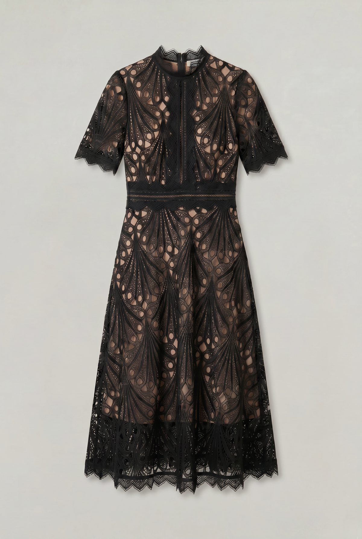Lace High Neck Midi Dress - Women's Cutwork Dress