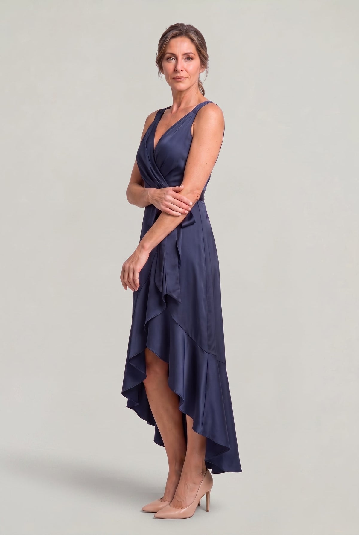 Sleeveless Wrap Midi Dress - Women's Tie Waist Dress