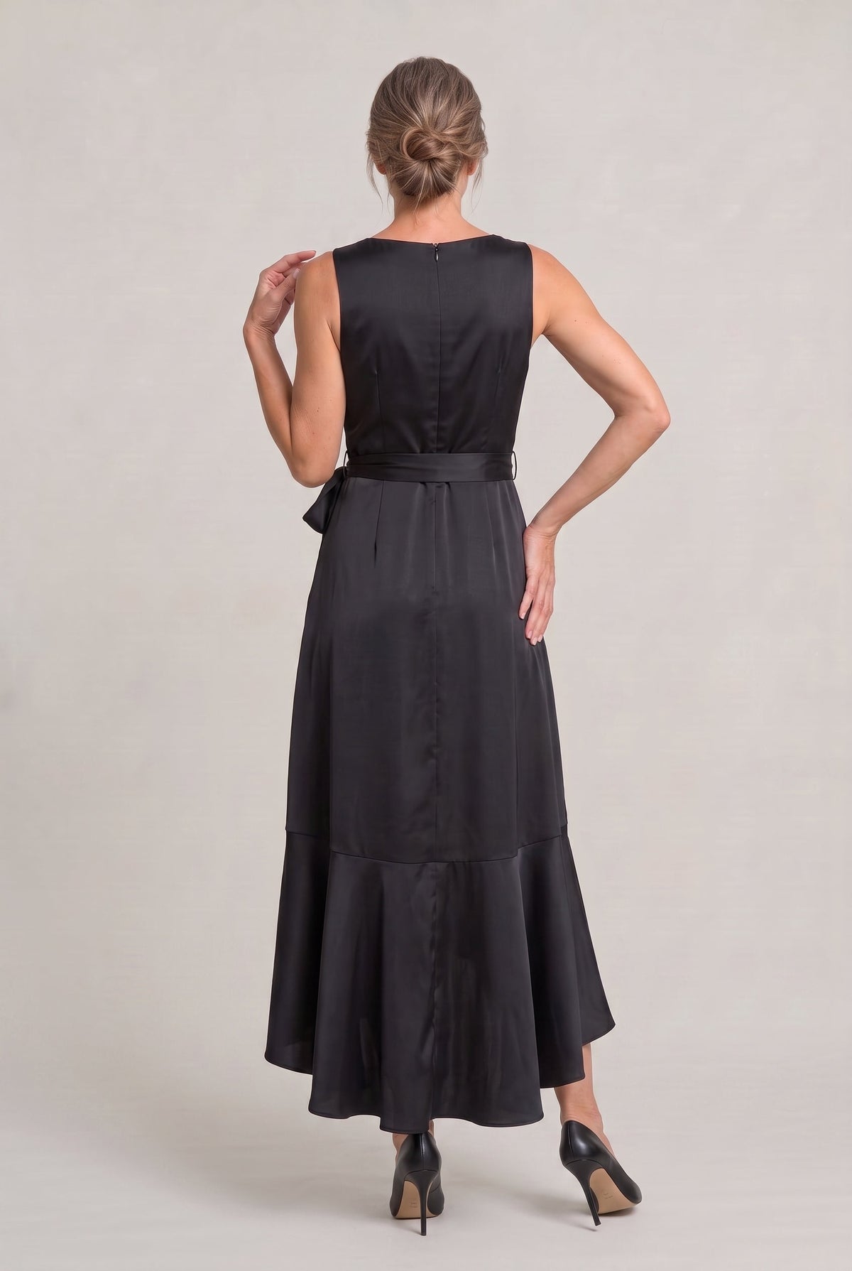 Sleeveless Wrap Midi Dress - Women's Tie Waist Dress