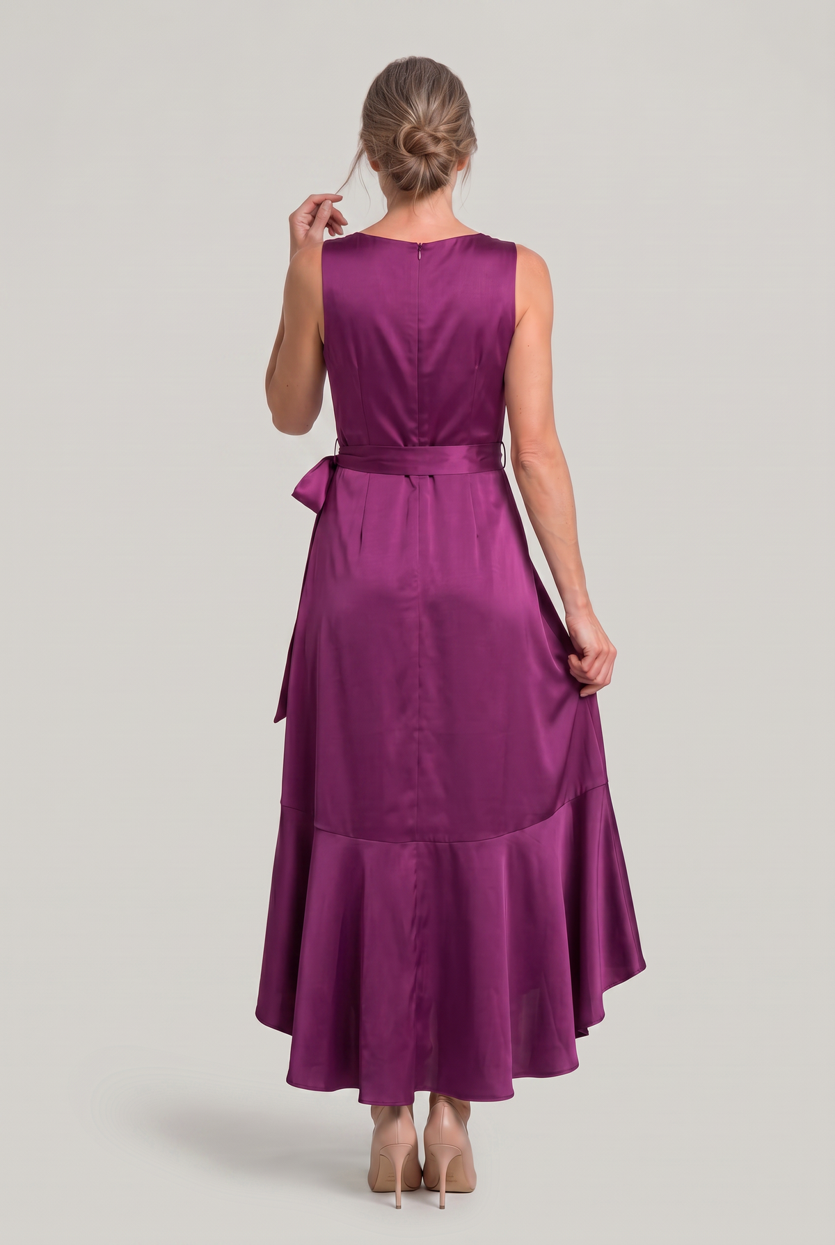 Sleeveless Wrap Midi Dress - Women's Tie Waist Dress