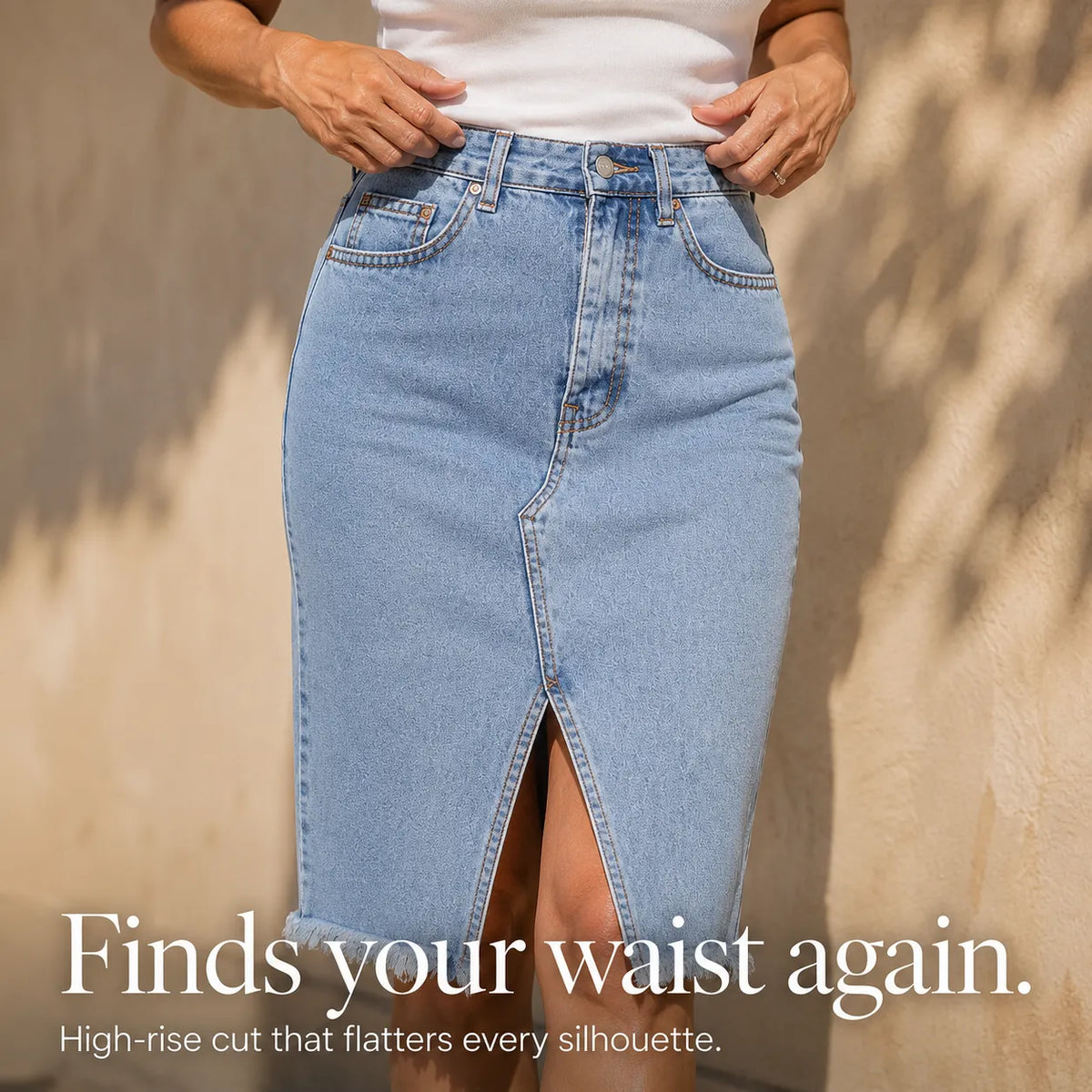 Marivel Denim Midi Skirt - Women's Front Slit Skirt
