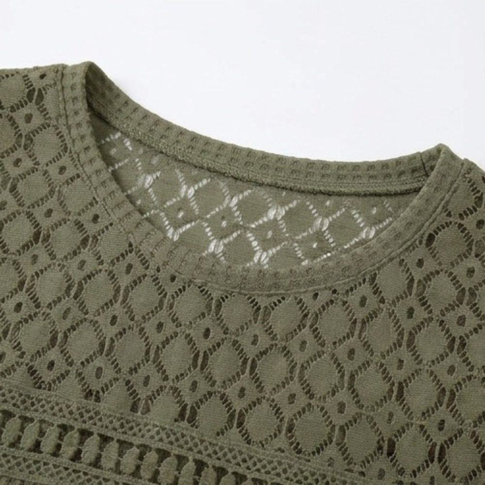 Lunavia - Women's Open-Weave Knit Top, Crochet Yoke