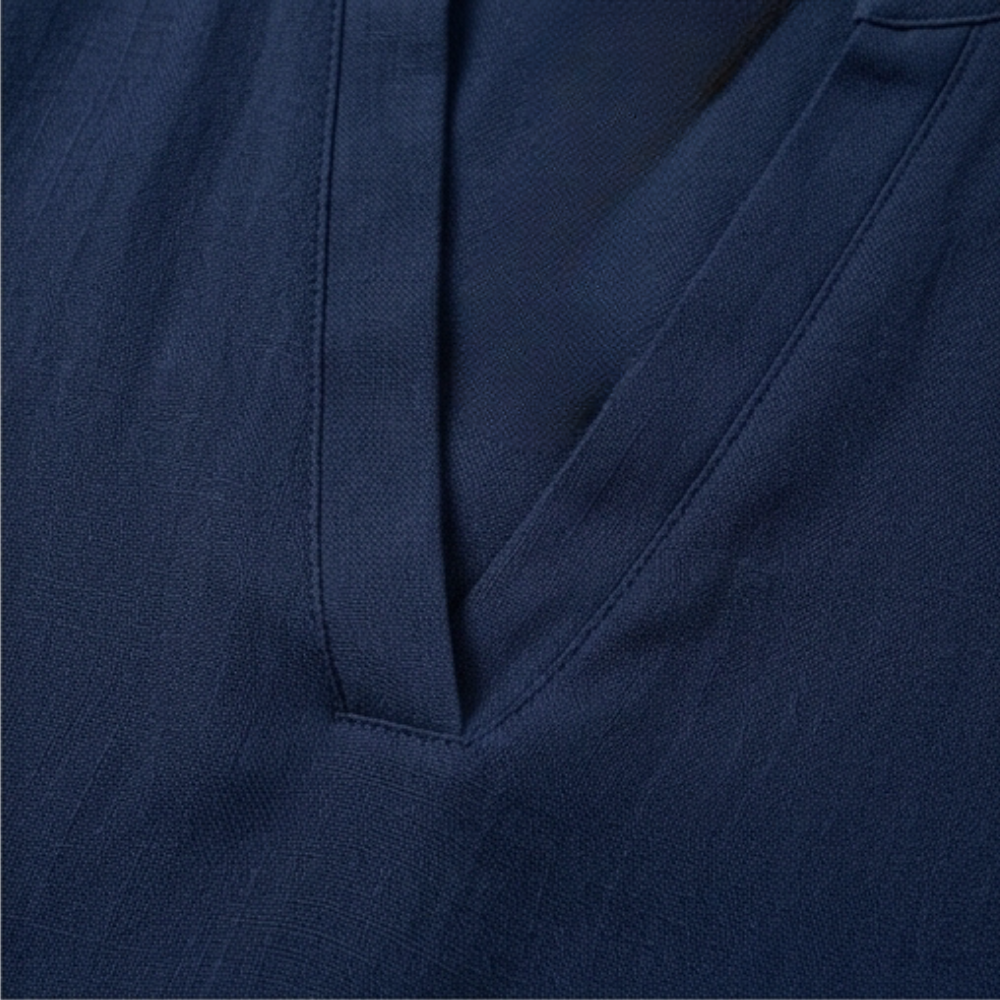 Wovena - Women's V-Neck Blouse with Curved Hem