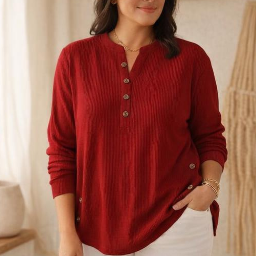 Lunavia - Ribbed Button-Up Henley Tunic for Women