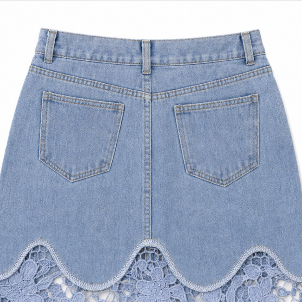 Florenza Lace Hem Skirt - Denim Women's Maxi Skirt