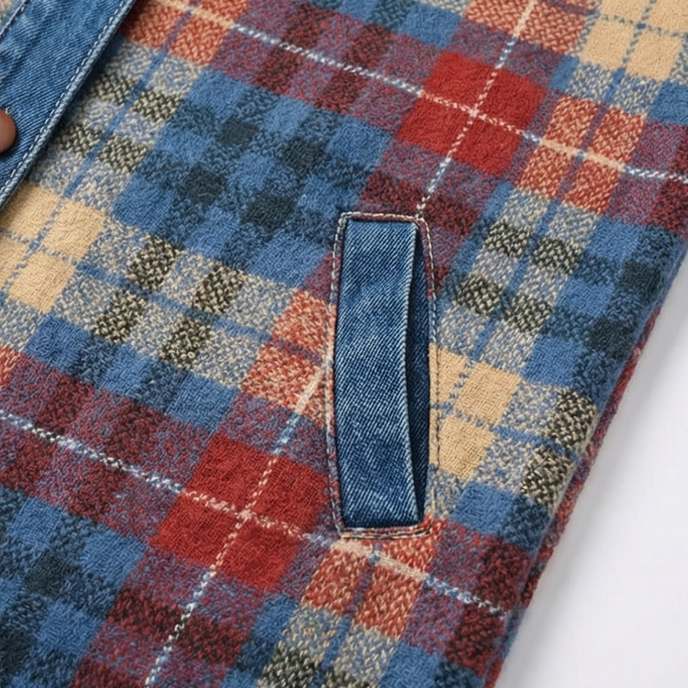 Weslyn Plaid Hooded Jacket - Women's Denim Trim Shacket