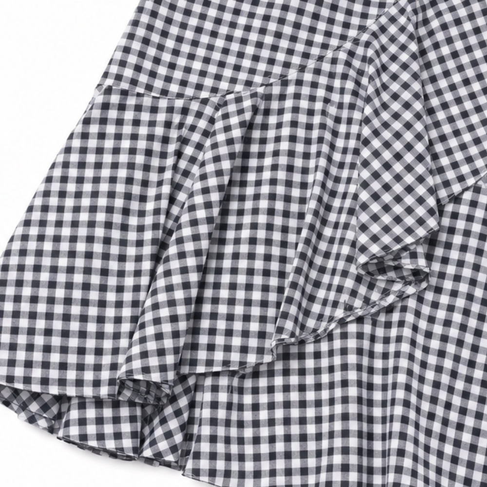 Veluna Gingham Maxi Skirt - Women's Ruffle Maxi Skirt