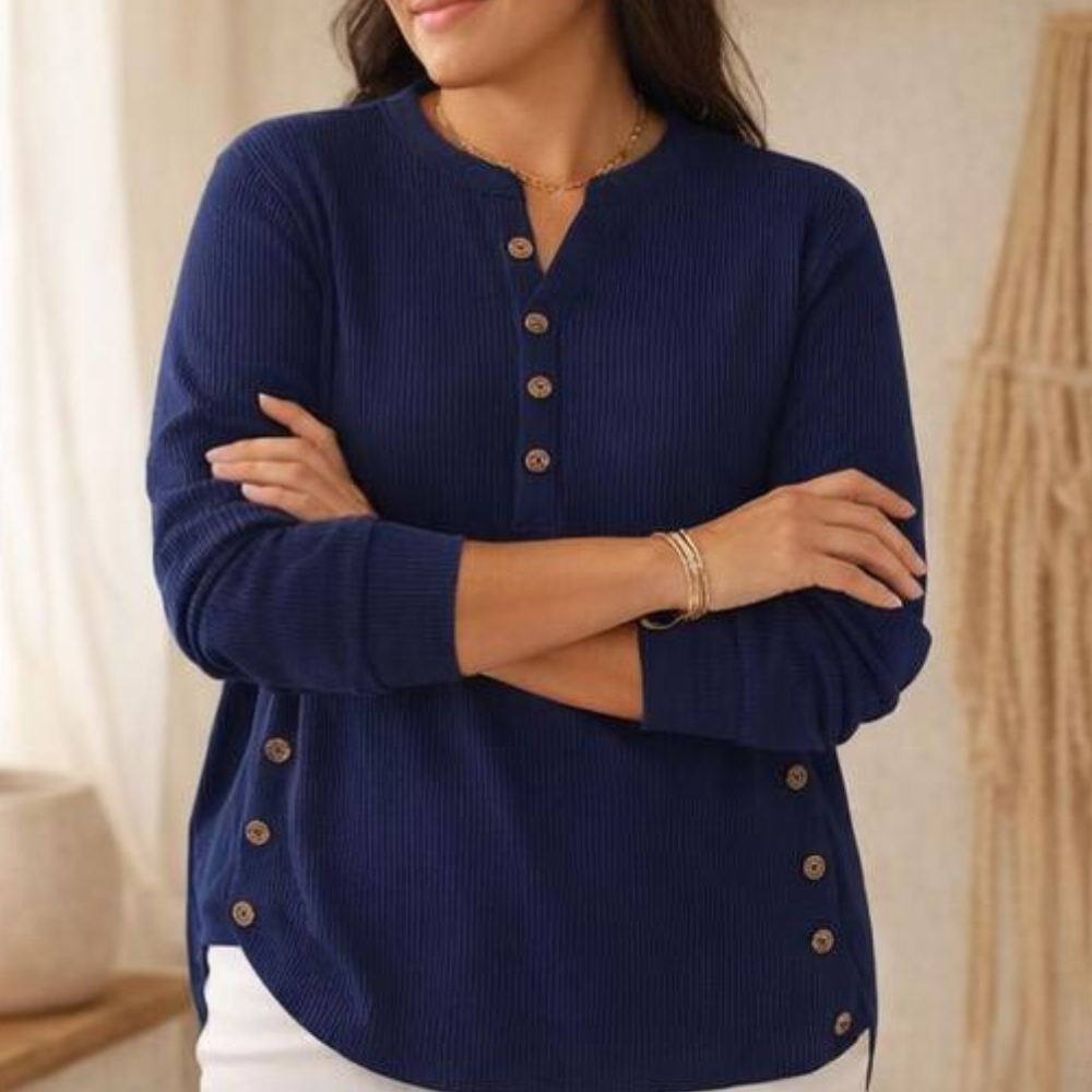 Lunavia - Ribbed Button-Up Henley Tunic for Women