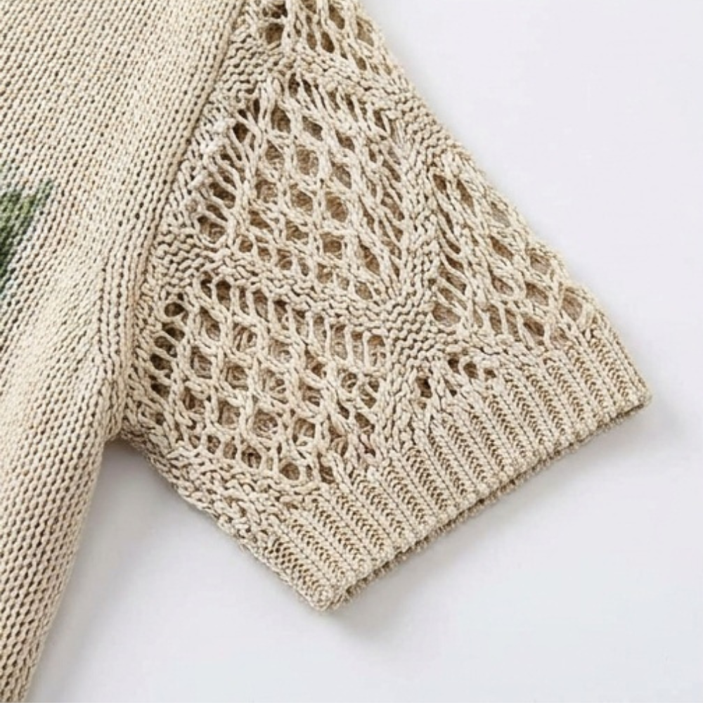 Rosavelle - Crochet Sleeve Floral Women's Knit Top