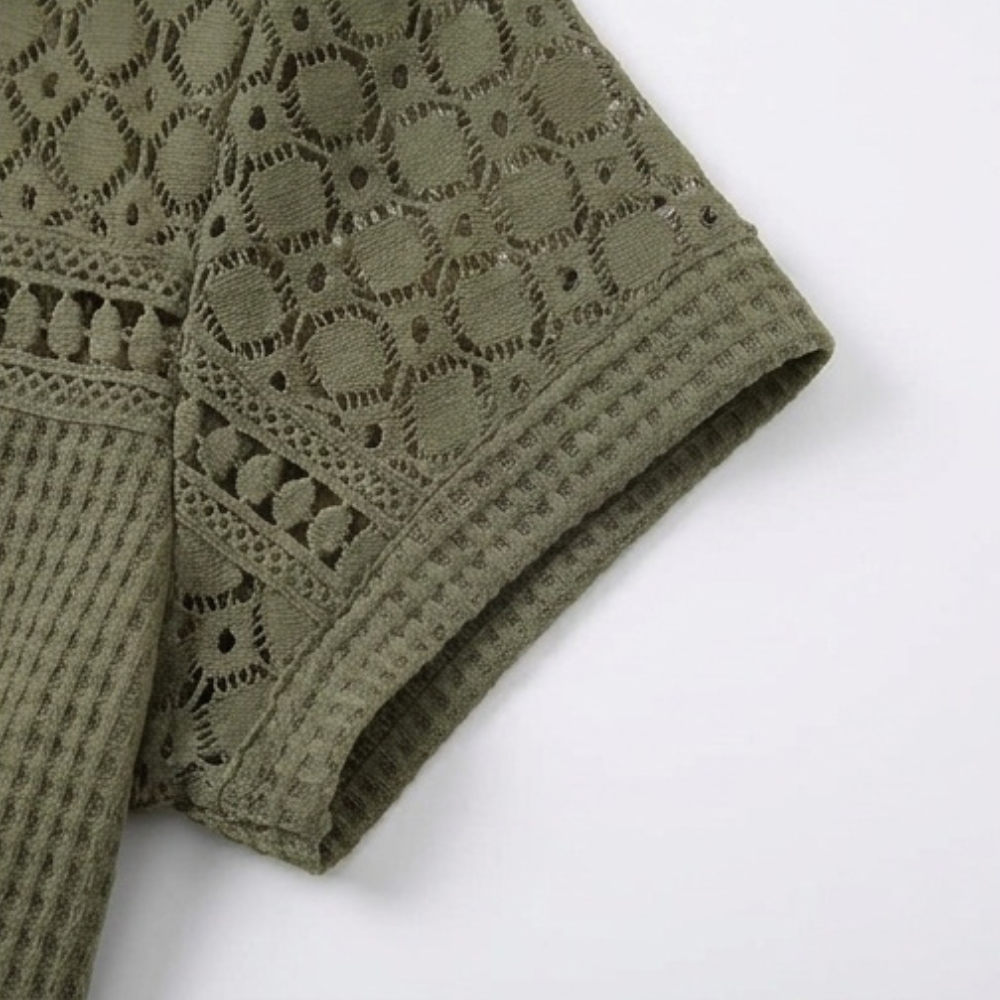 Lunavia - Women's Open-Weave Knit Top, Crochet Yoke