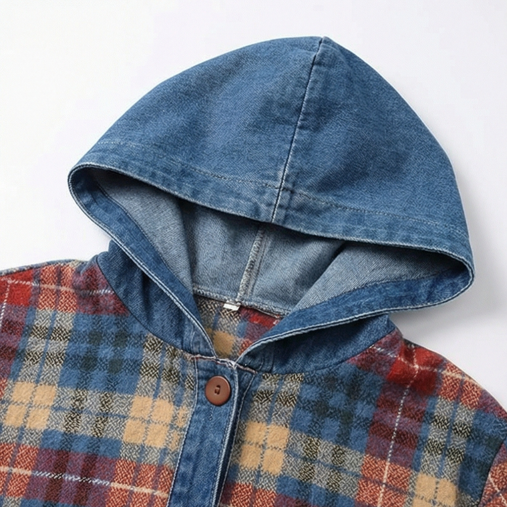 Weslyn Plaid Hooded Jacket - Women's Denim Trim Shacket
