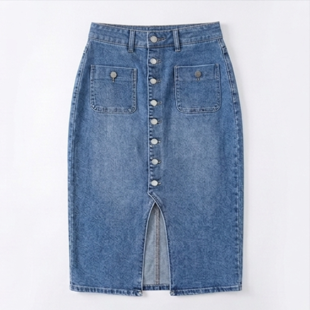 Denara Denim Pencil Skirt - Button Front Women's Skirt