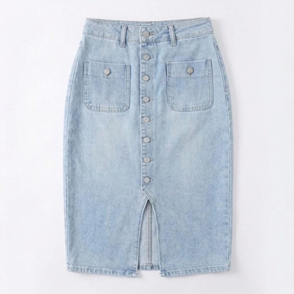 Denara Denim Pencil Skirt - Button Front Women's Skirt