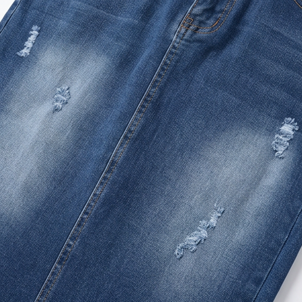 Veluna Denim Skirt - Frayed Hem A-Line Women's Skirt