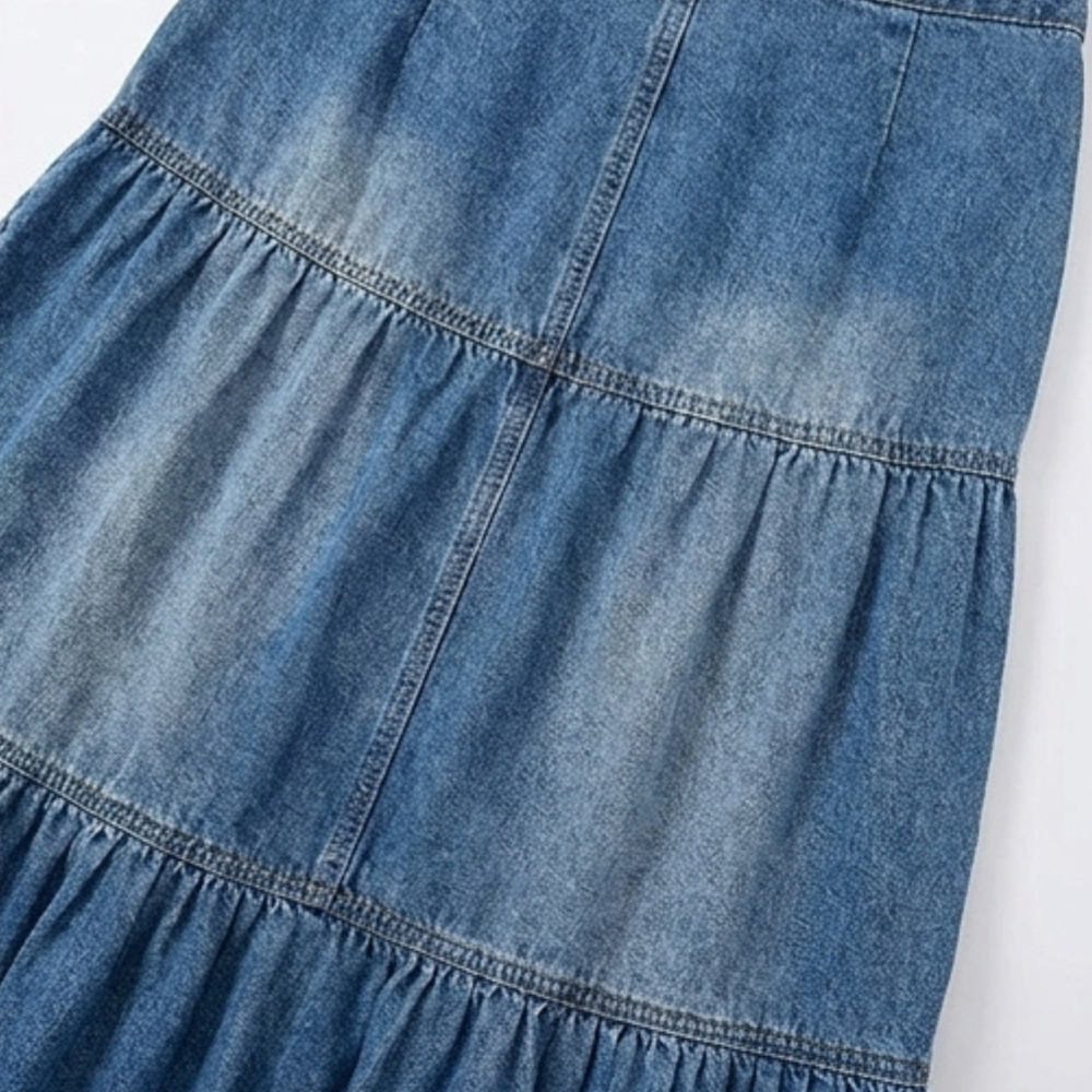 Solera Denim Maxi Skirt - Women's Button Front Tiered Skirt