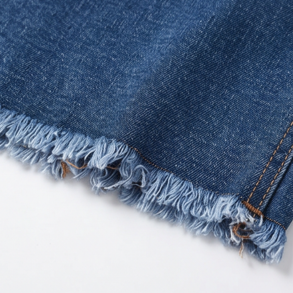 Veluna Denim Skirt - Frayed Hem A-Line Women's Skirt