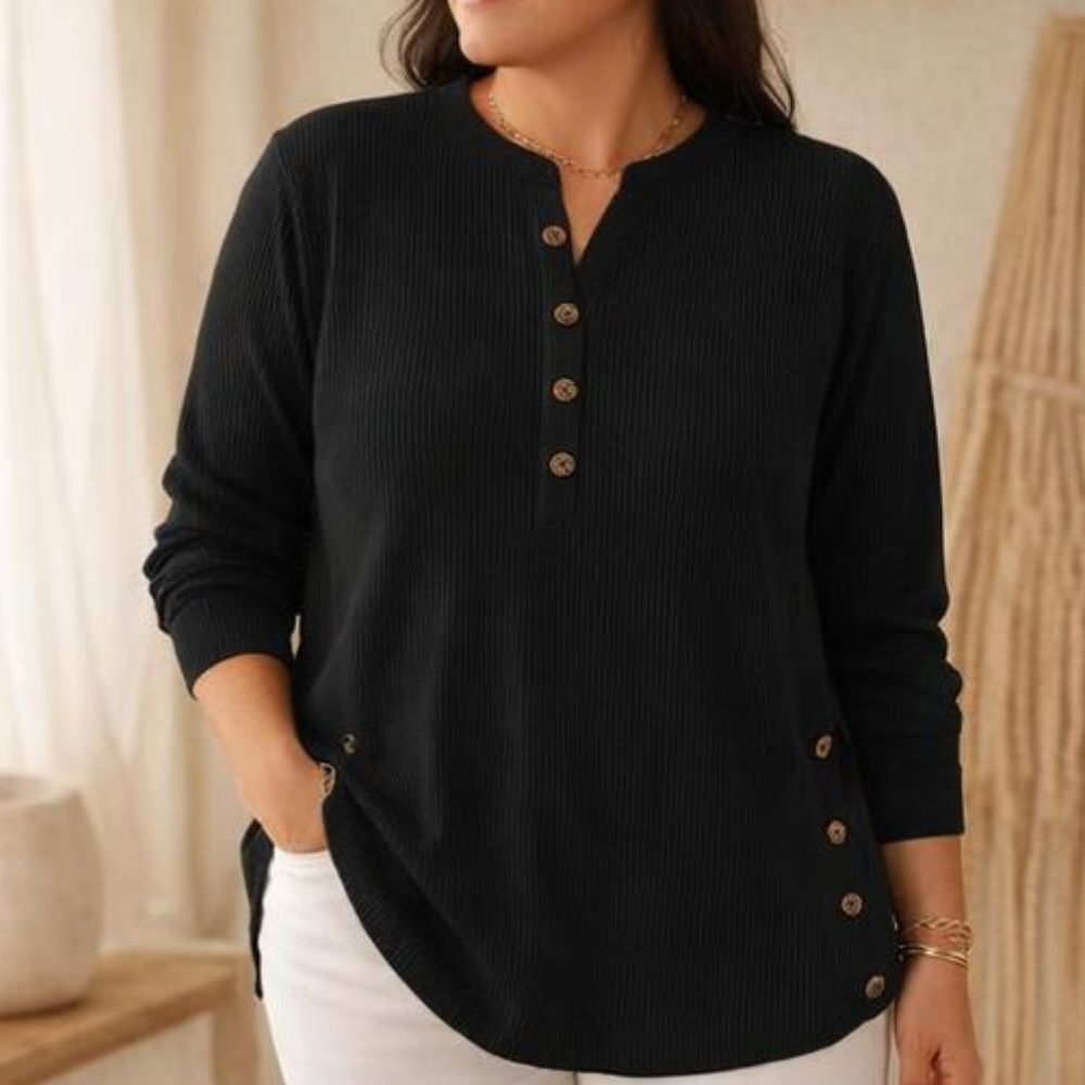 Lunavia - Ribbed Button-Up Henley Tunic for Women