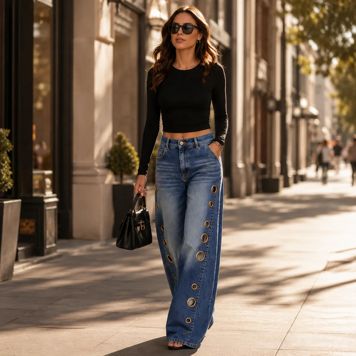Velmora Wide Leg Jeans - Grommet Side Women's Jeans