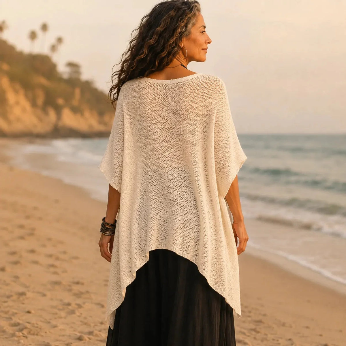 Solvera Open Knit Top - Women's Batwing High Low Top